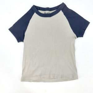 Ribbed Raglan Baby Tee Blue Cream Short Sleeve Baseball Top John Galt 100 Cotton